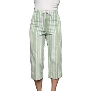 Lauren Ralph Lauren Wide Leg Crop Pants Women's Size 2P Green White Striped